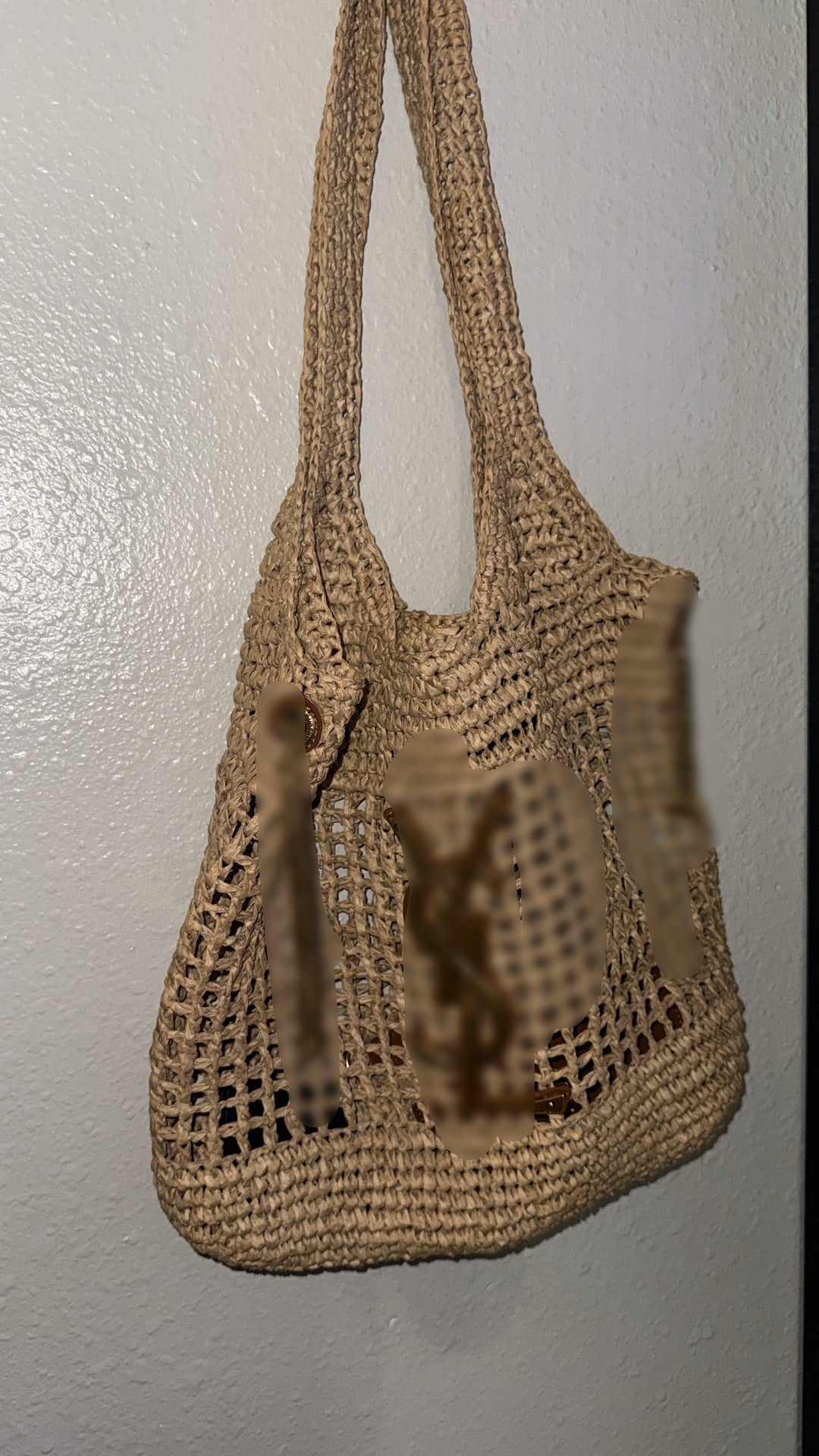 Brown hand knitted bag